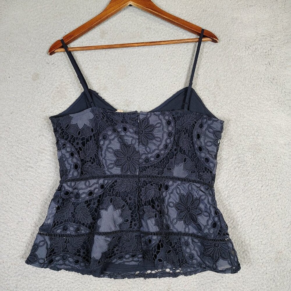 Skies Are Blue Cami Top Women's Medium Navy Blue Leaf Lace Sleeveless Peplum NWT - Picture 7 of 13